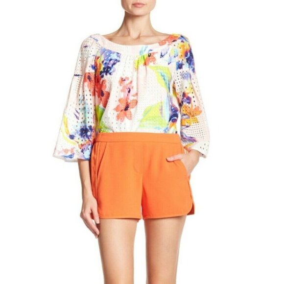 Trina Turk Kristoph Polyester Crepe Shorts, Orange - Picture 1 of 3